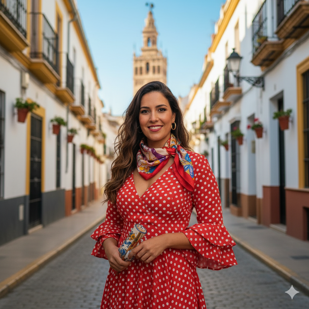 mujer con vestido rojo